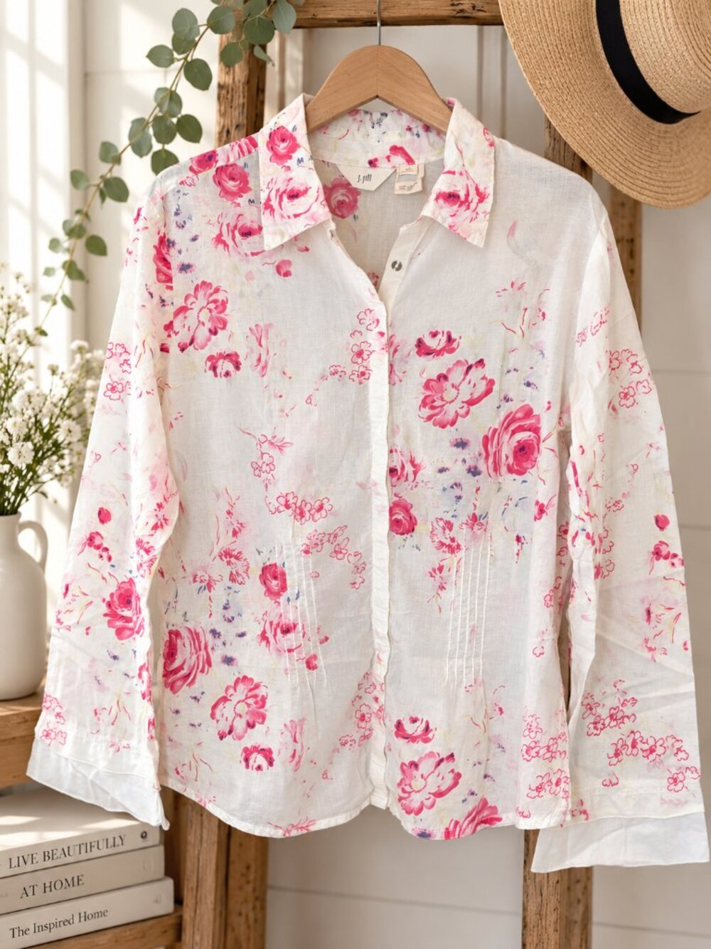J.JILL FLORAL 100% COTTON BUTTON FRONT SHIRT | MEDIUM TALL